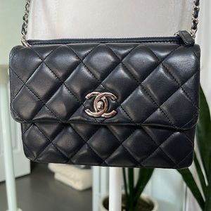 Authentic Chanel Crossbody Dark Blue Lambskin Handbag